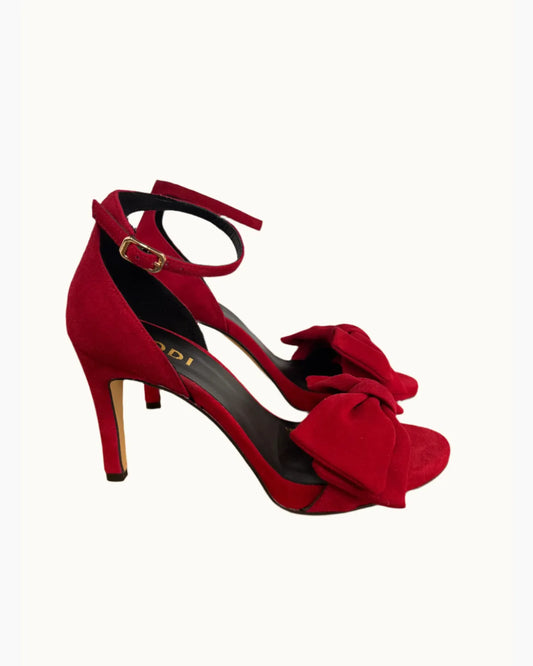 Ingal Bow Detail Ankle Strap Sandal in Red Suede