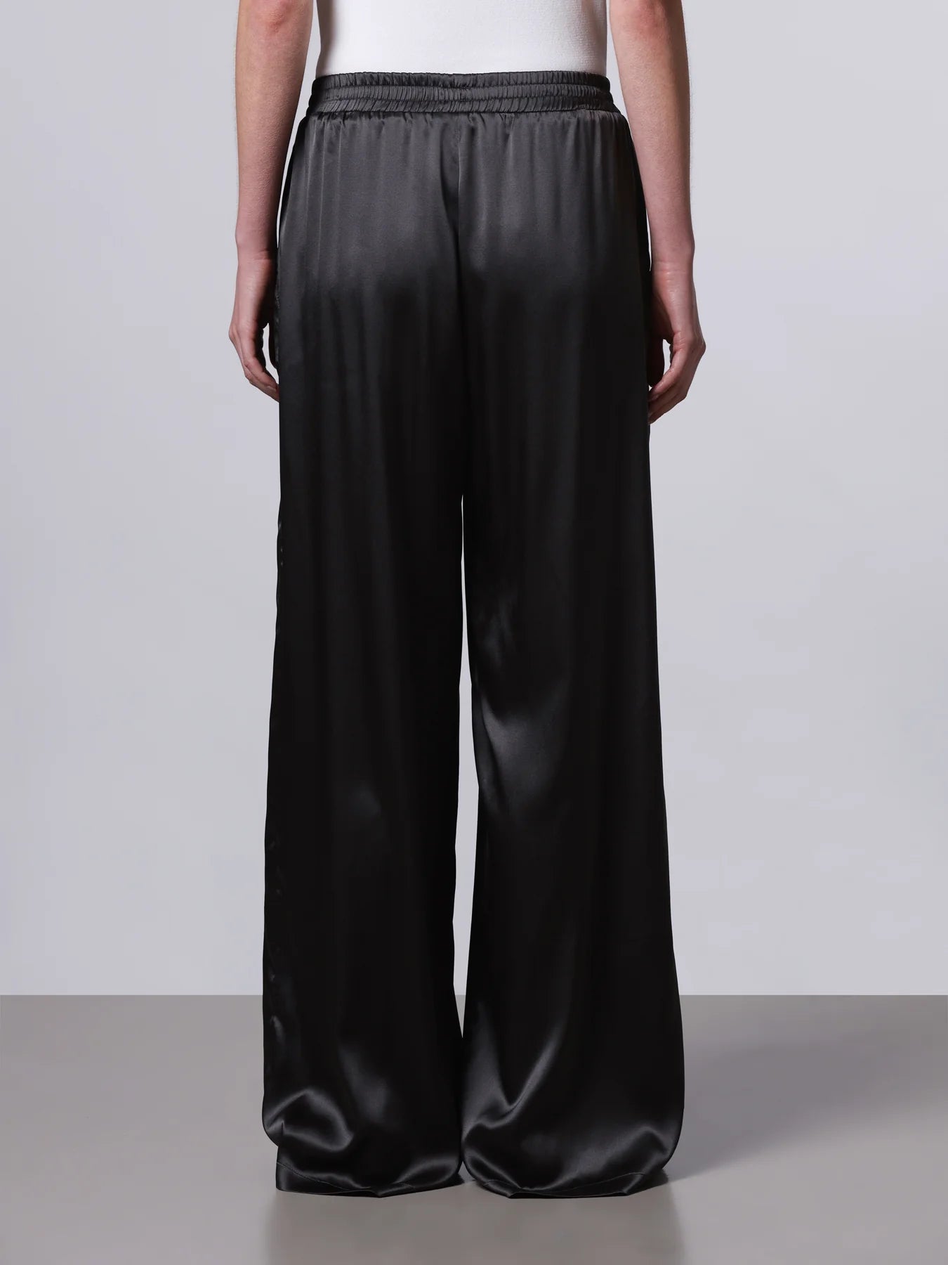 Elasticated Wide Leg Silk Pants in Black