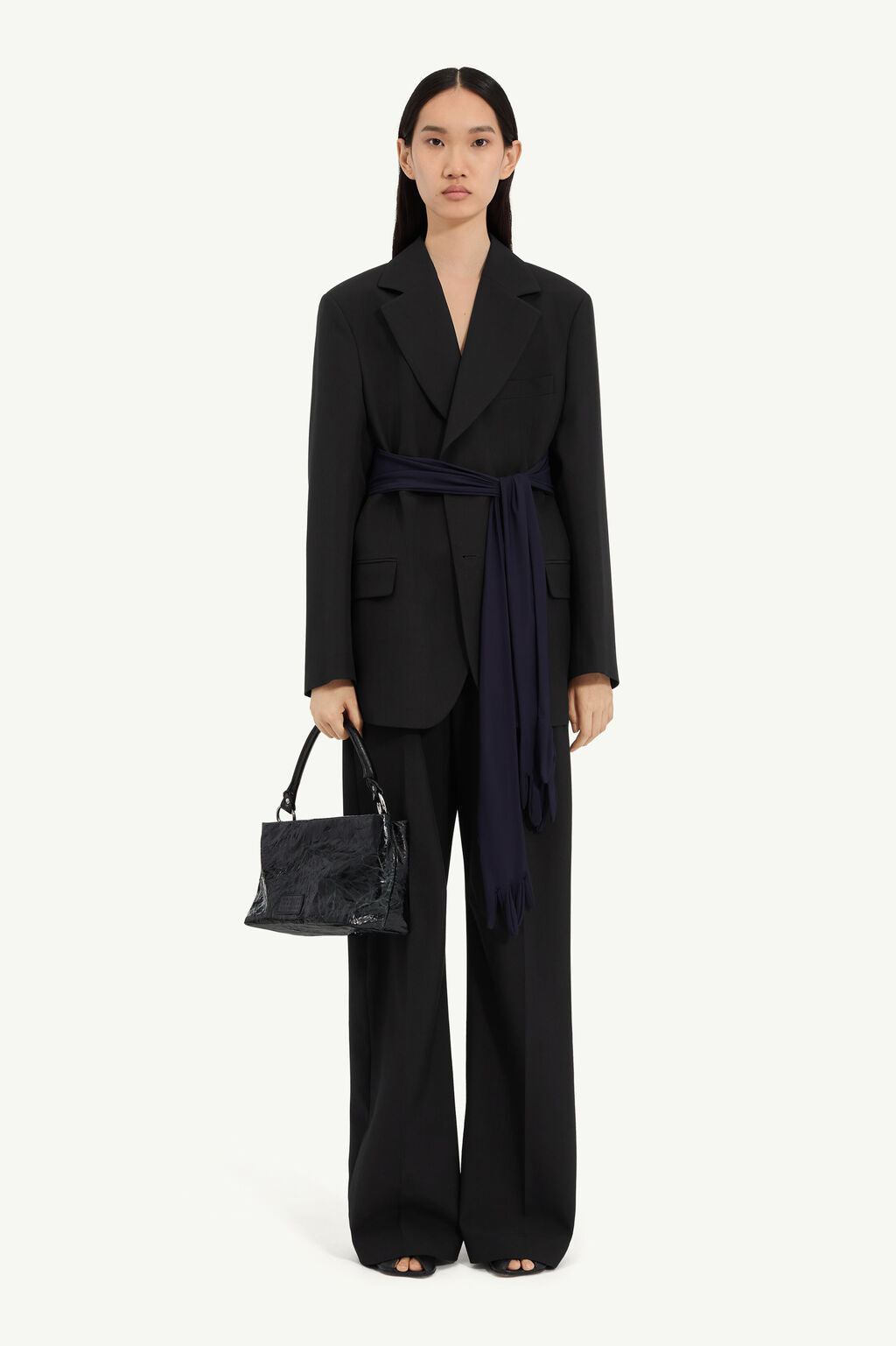 Wool Blend Blazer with Gloves in Black