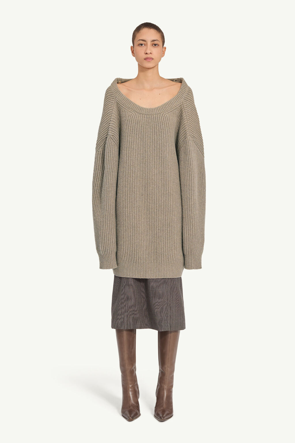 Wool Blend Sweater Dress in Beige