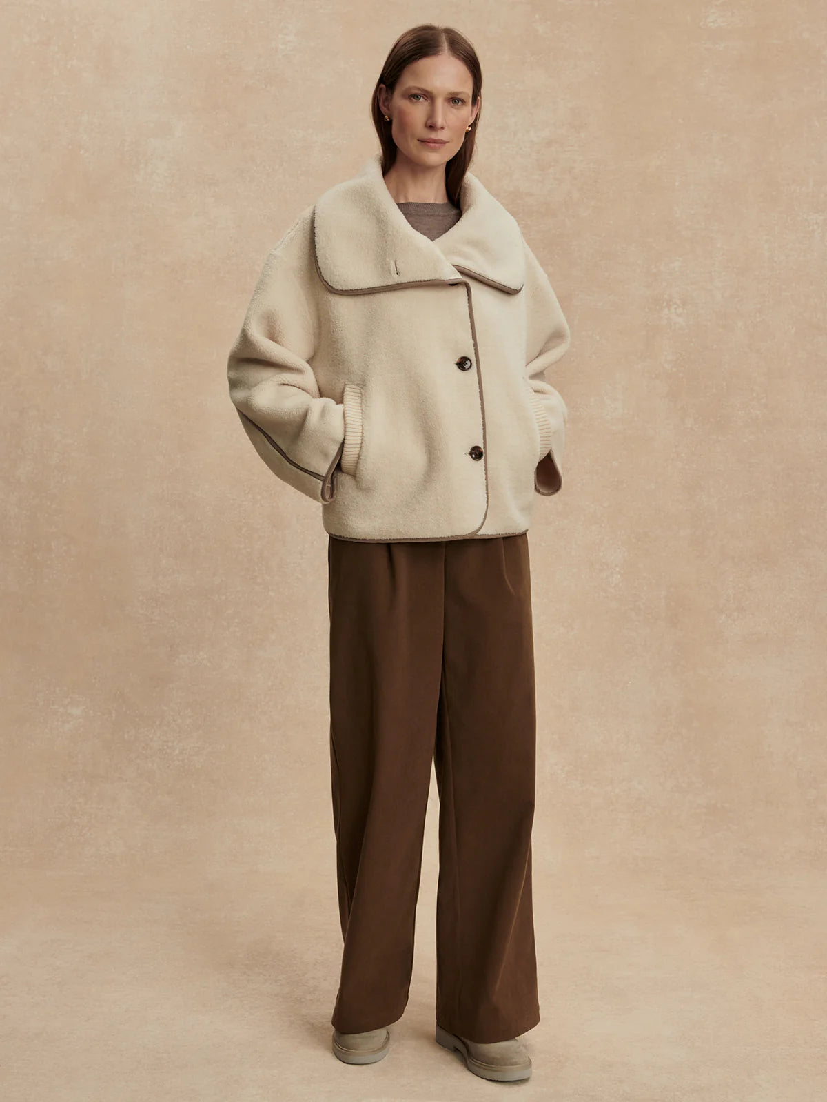 Romane Boxy Sherpa Jacket in Sandshell