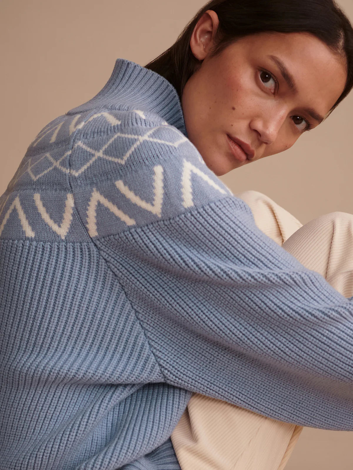 Marcie Fair Isle Yoke Knit in Glacier Blue