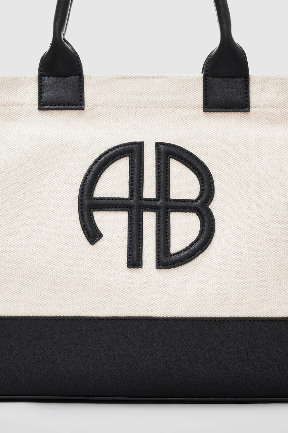 Medium Lara Tote Bag in Natural Canvas with Black