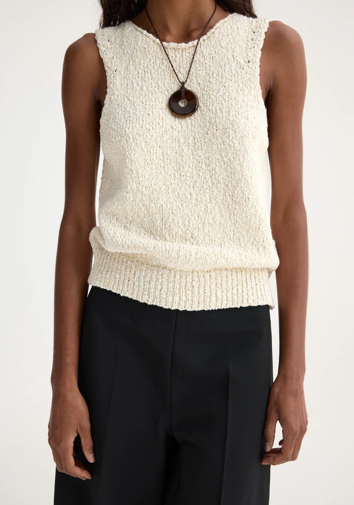KNITTED HALTER TOP OFF WHITE-ROHE