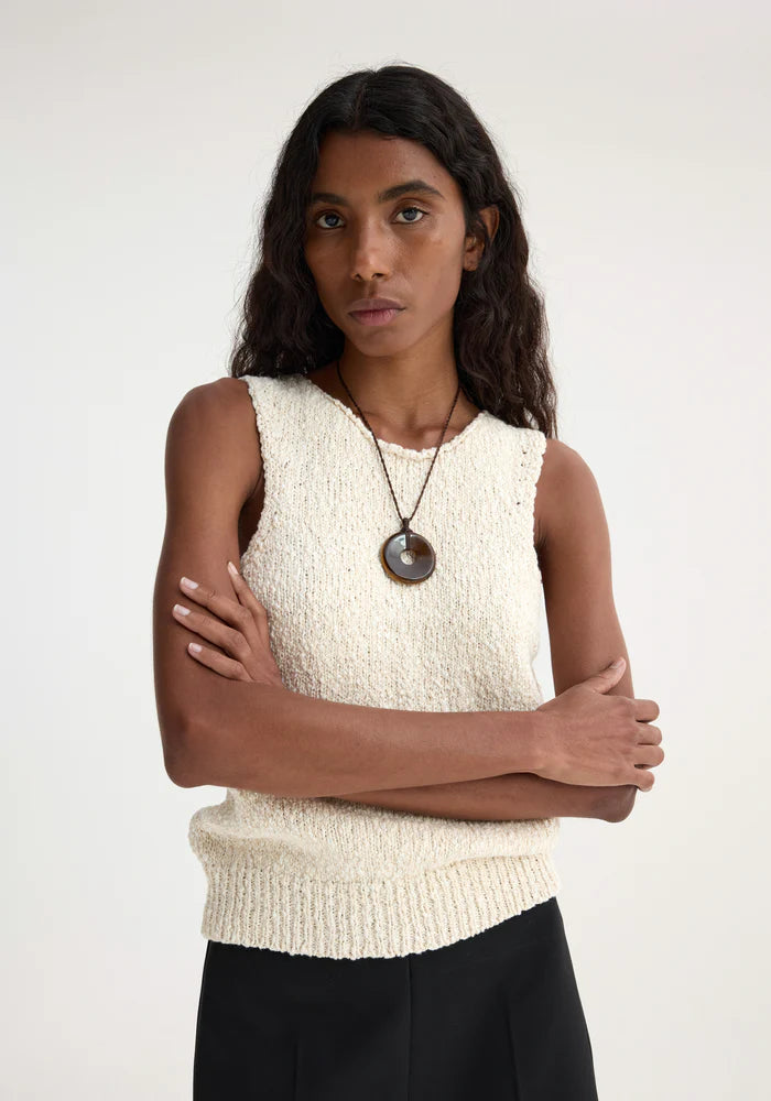 KNITTED HALTER TOP OFF WHITE-ROHE