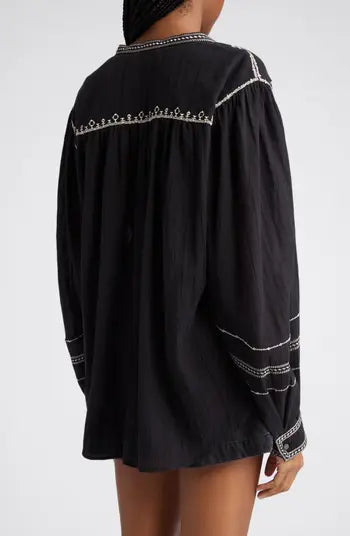 PELSON EMBROIDERED COTTON BLOUSE-BLACK