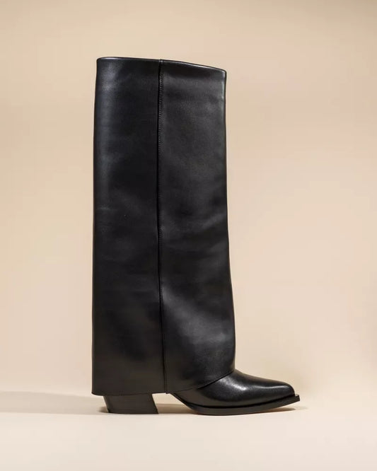 Joan Cuff Boots in Black Leather