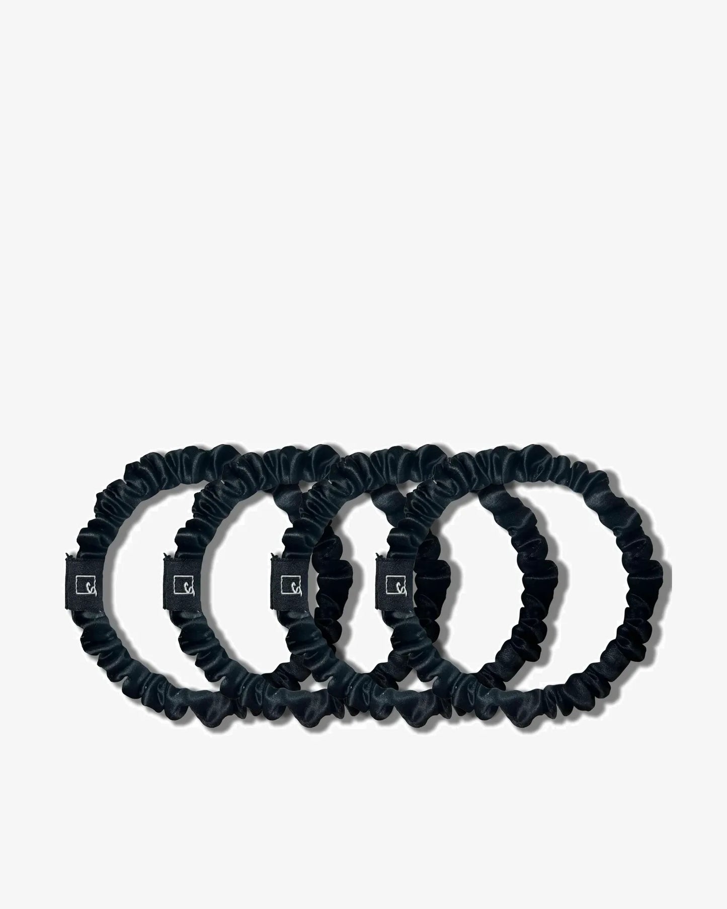 Pure Silk Skinny Scrunchies in Black Set Of 4