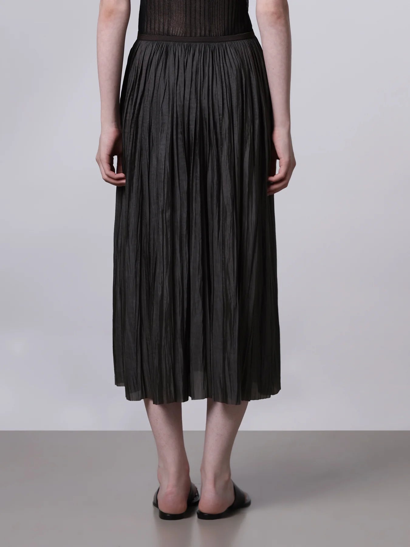 Plisse Midi Skirt in Brown