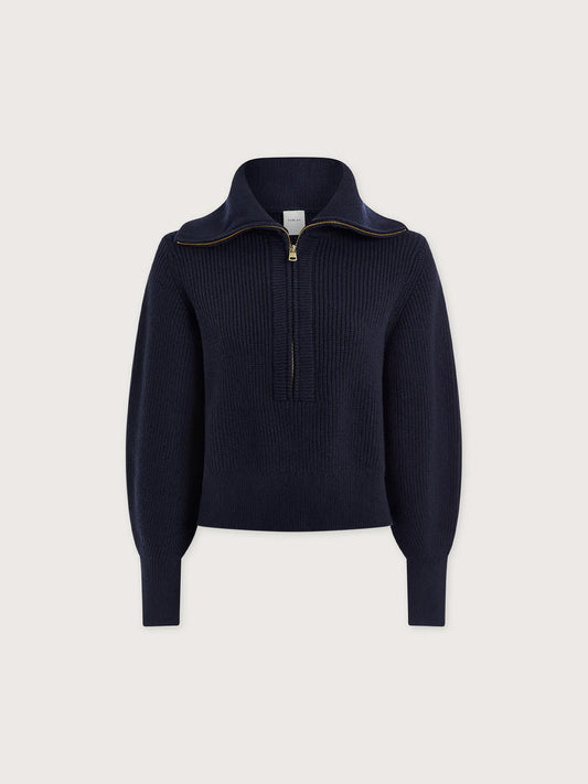 Maura Half Zip Rib Knit in Navy