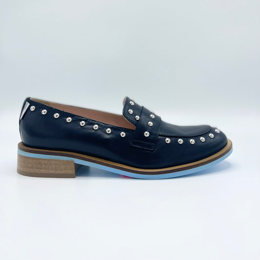 NAPPA NAVY STUDDED LOAFER - MARCO MOREO