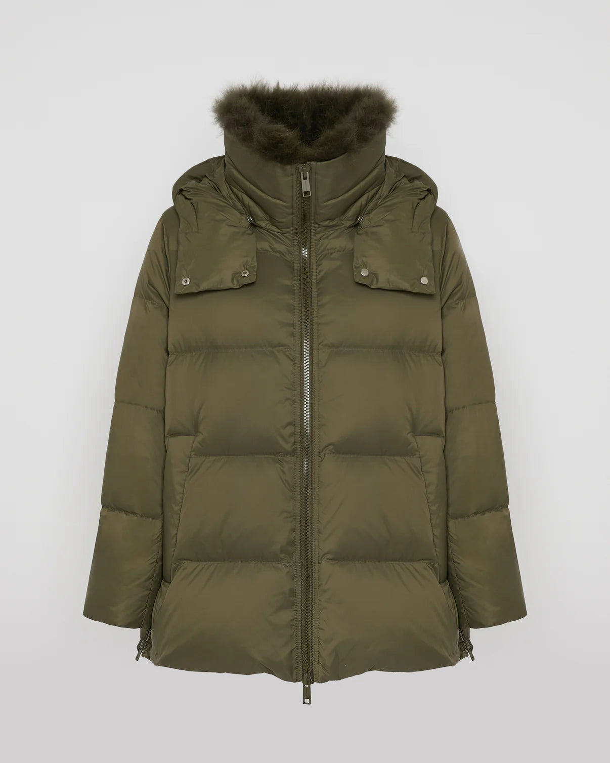 Iconic "A" Line Down Jacket with Lambswool Collar