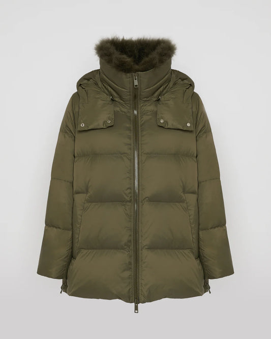 Iconic "A" Line Down Jacket with Lambswool Collar