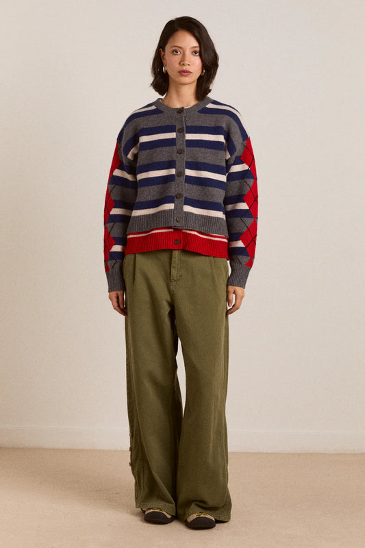 Didi Merino Wool Cardigan in Argyle Stripe