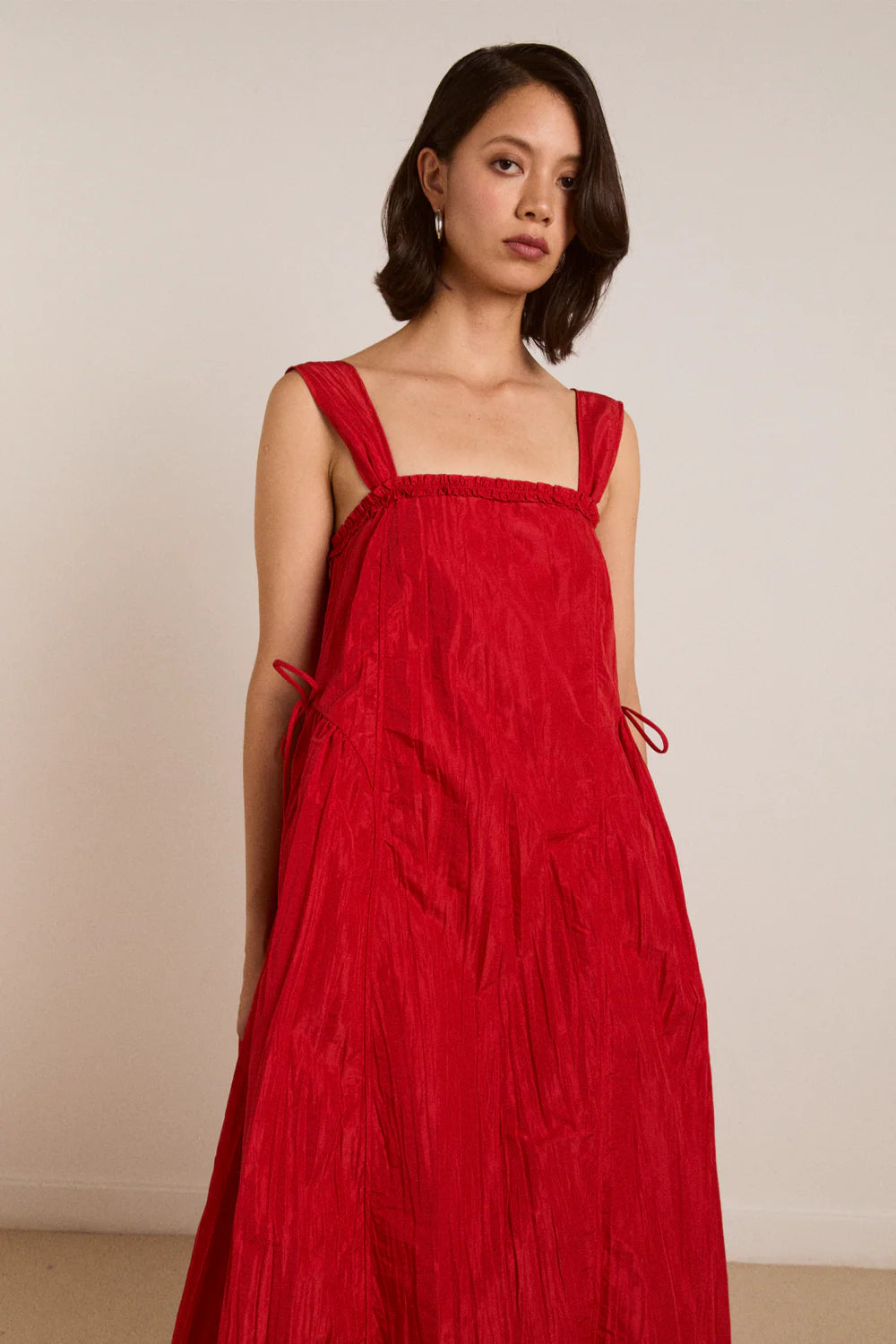 Elina Midi Dress in Red Tafetta