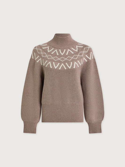 Marcie Fair Isle Yoke Knit in Light Taupe Marl