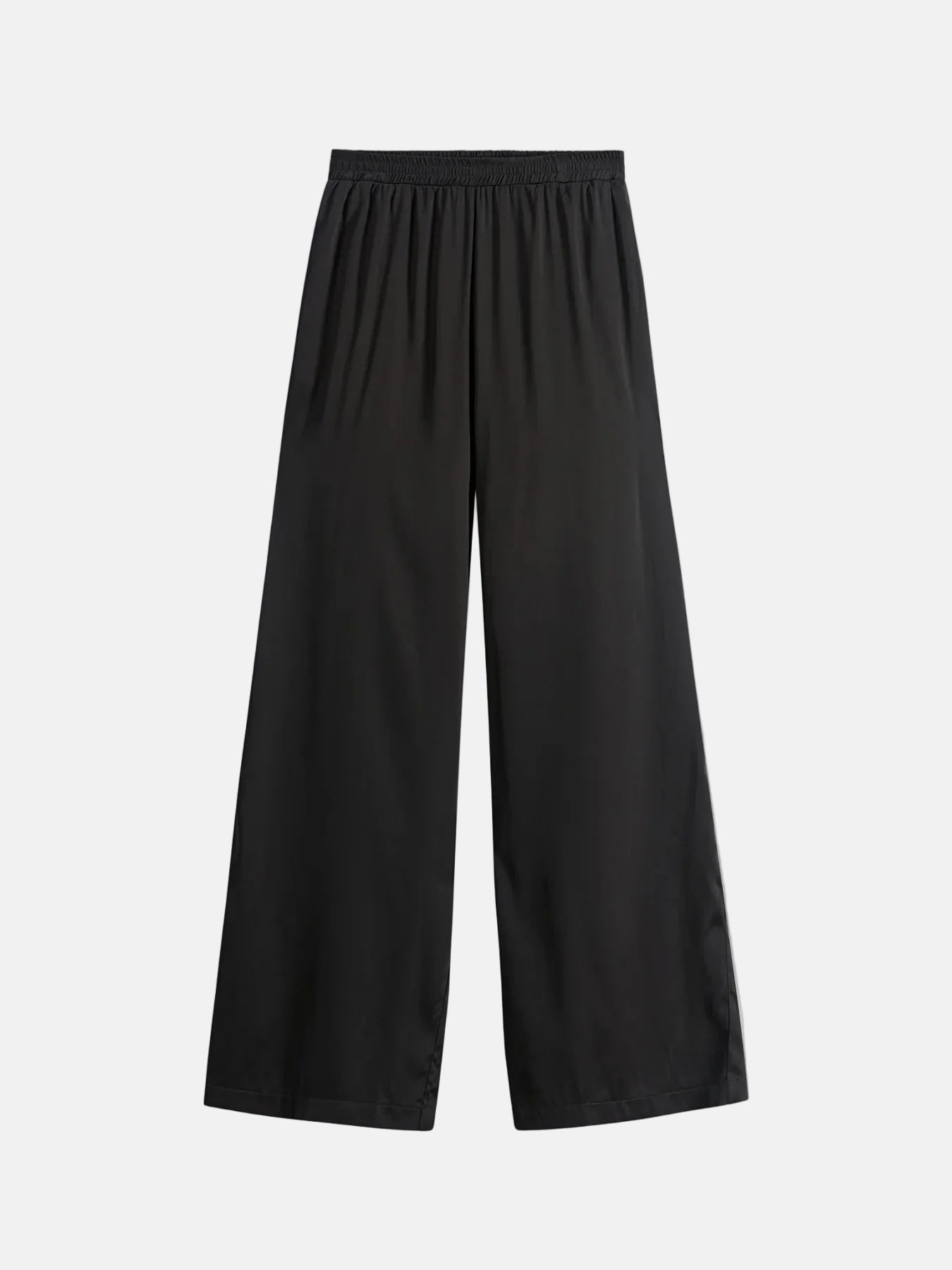 Elasticated Wide Leg Silk Pants in Black