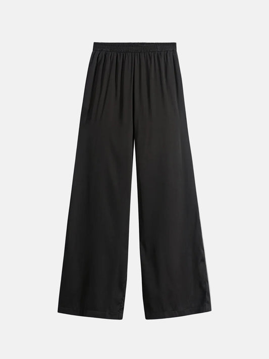 Elasticated Wide Leg Silk Pants in Black