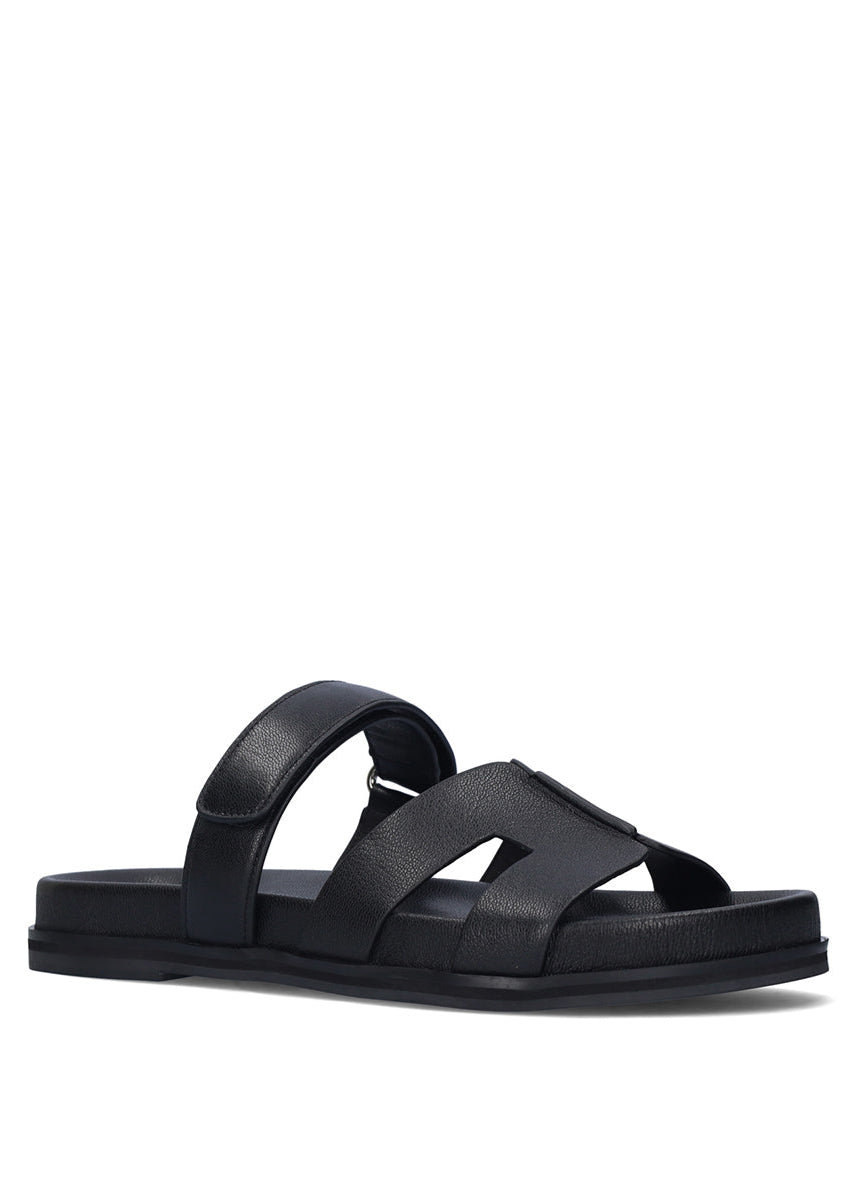 MINDY FLAT SANDAL - BLACK LEATHER - BIBI LOU