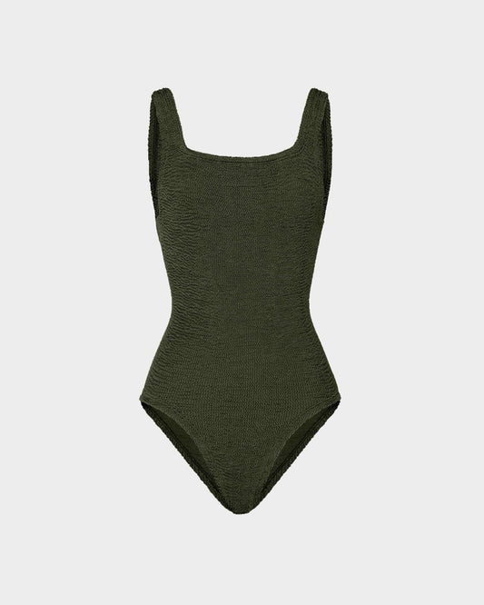 Square Neck Swim in Metallic Khaki