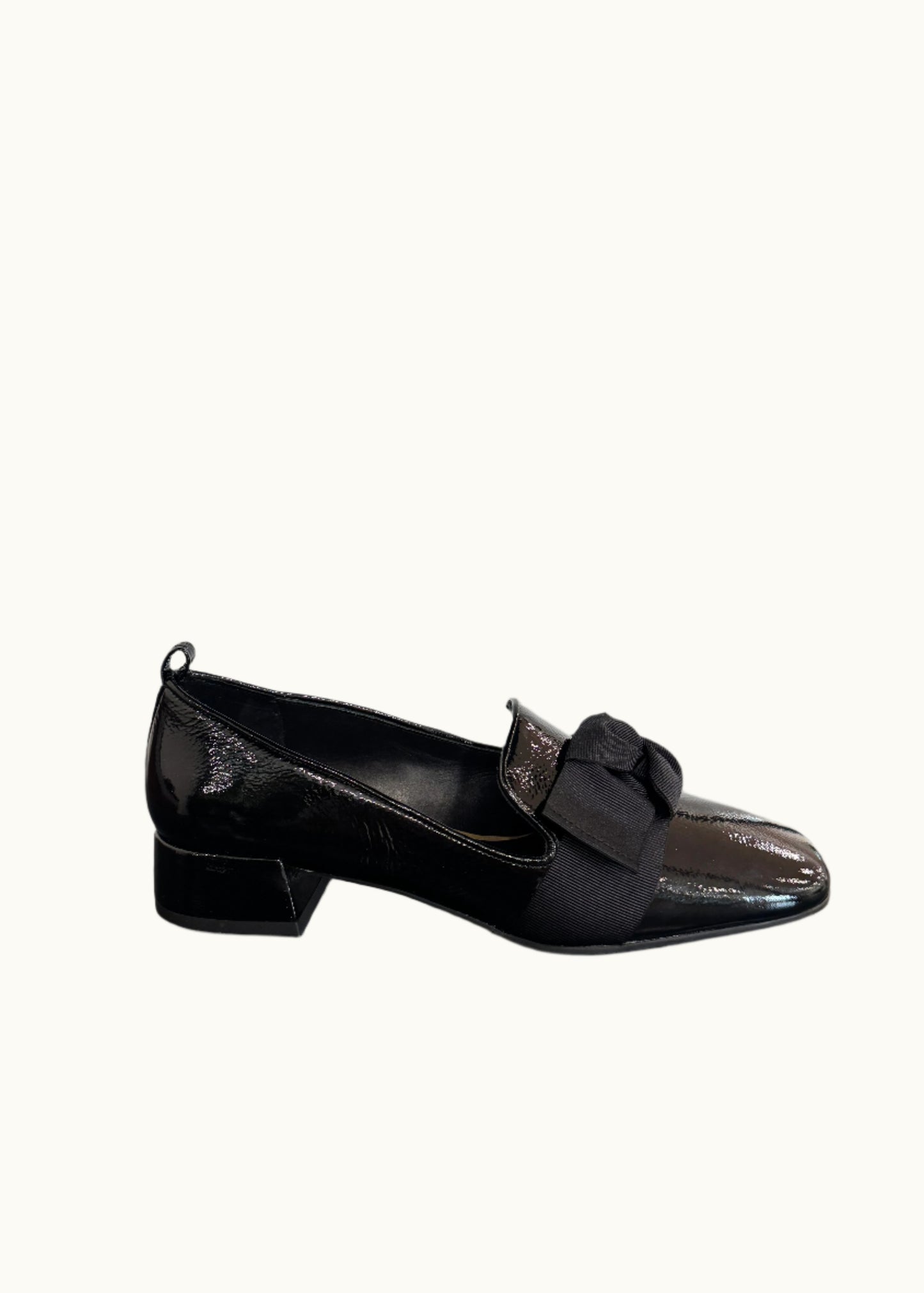 Belga Square Toe Block Heel Loafer in Black