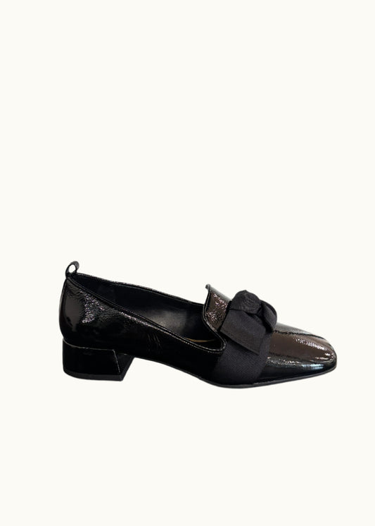 Belga Square Toe Block Heel Loafer in Black