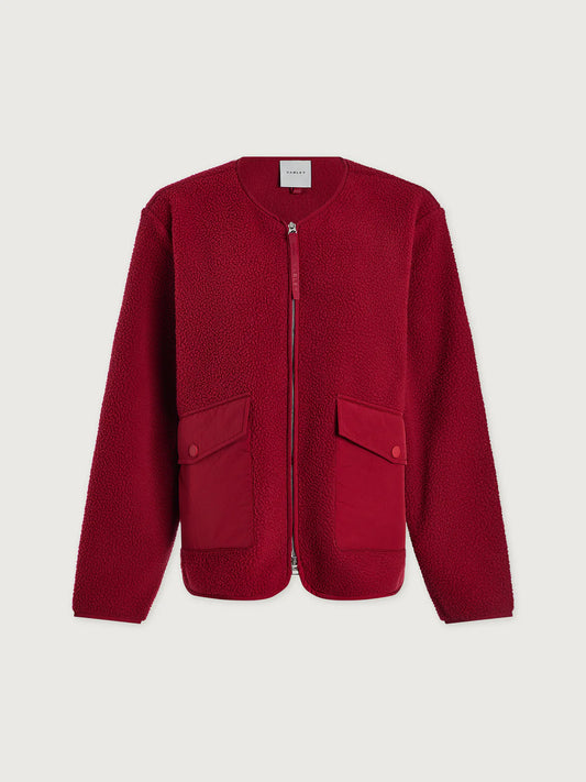 Marina Collarless Fleece in Red Dahlia