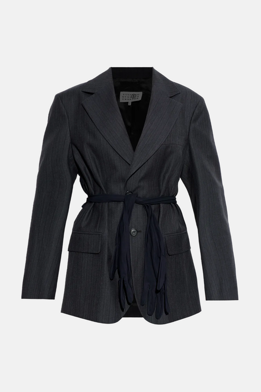 Wool Blend Blazer with Gloves in Black