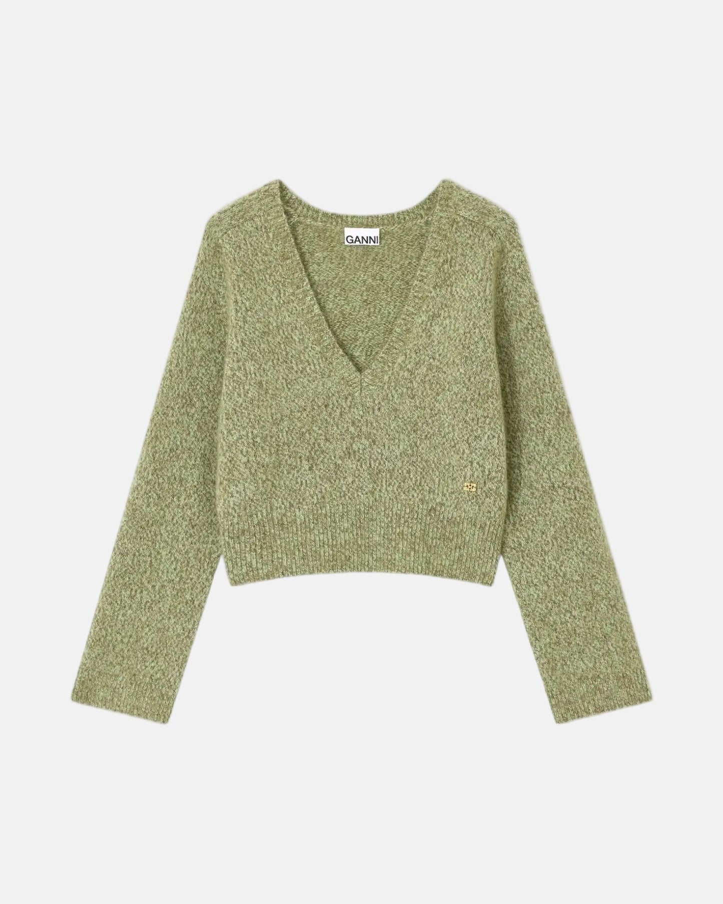 Brushed Mohair V-Neck Sweater in Green