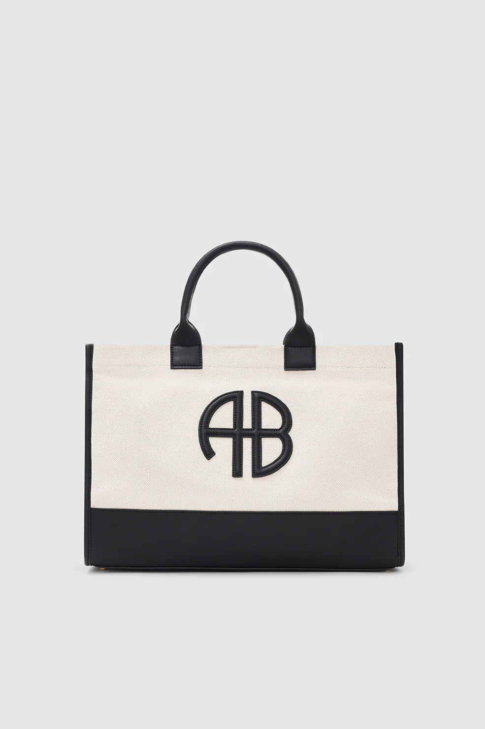 Medium Lara Tote Bag in Natural Canvas with Black