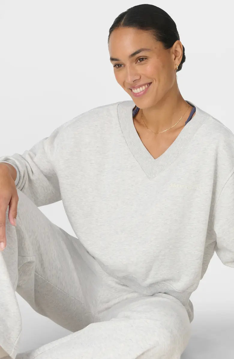 Revive Crop V-Neck in Ice Grey Marl