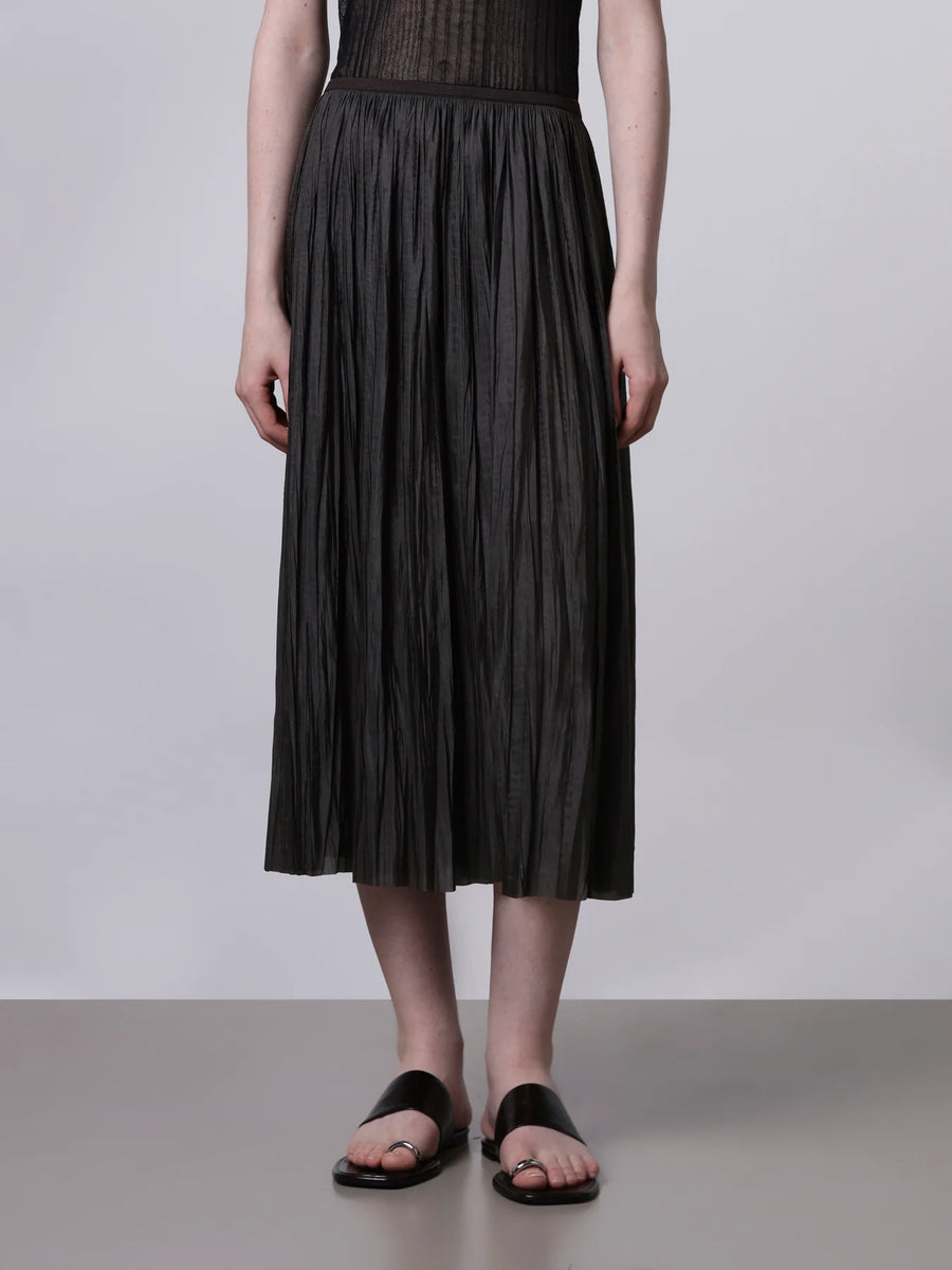 Plisse Midi Skirt in Brown