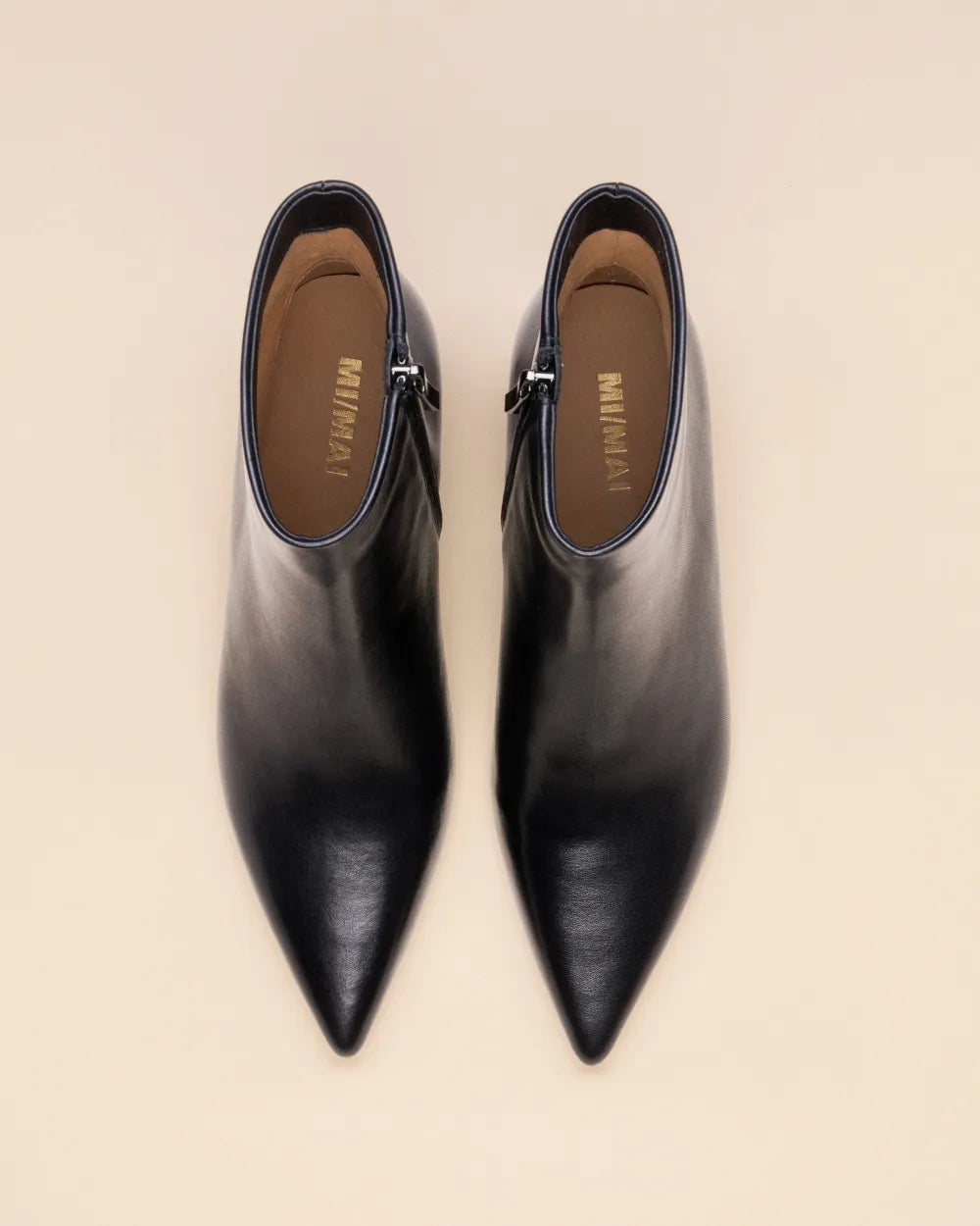 Noura Low Ankle Boots with Pointed Toe in Black Leather