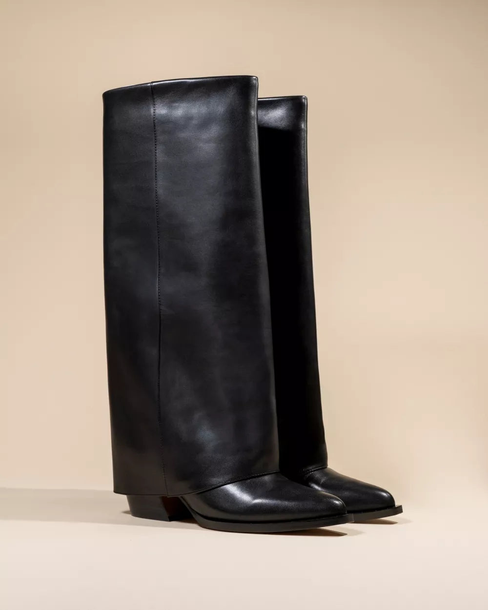 Joan Cuff Boots in Black Leather