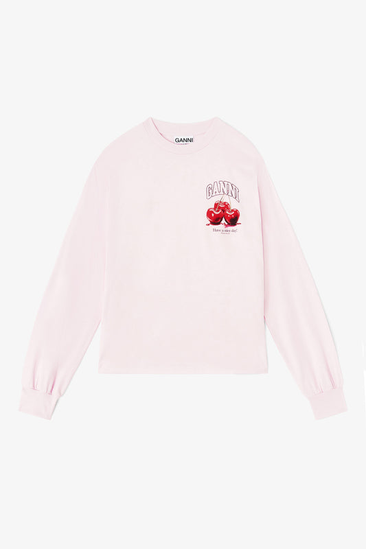 Cherry Longsleeve Tee in Chalk Pink