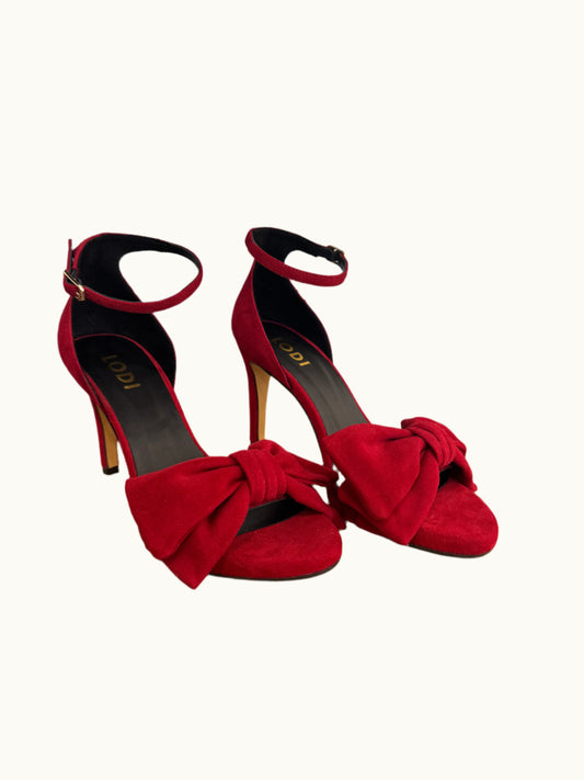 Ingal Bow Detail Ankle Strap Sandal in Red Suede