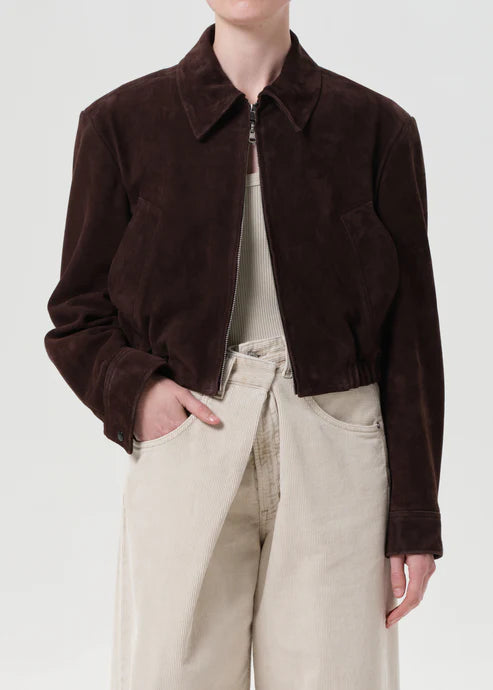 Nahla Cropped Suede Jacket in Root