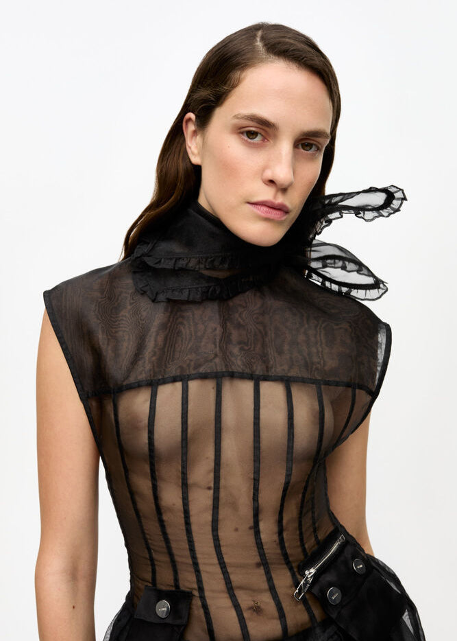 ORGANZA FRILL SCARF - BLACK - GANNI