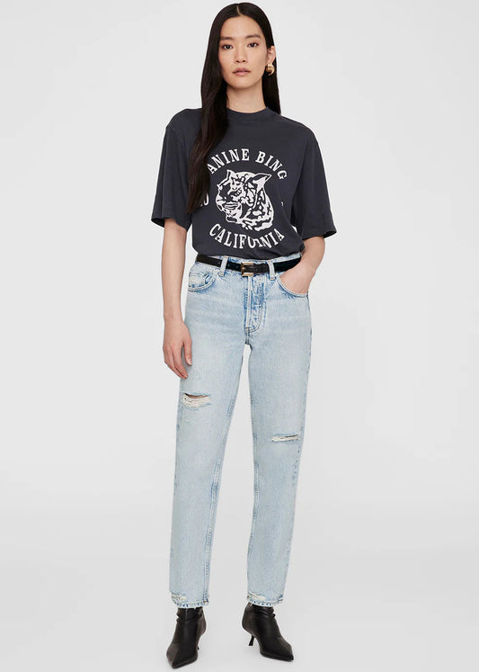 AVI TEE COLLEGEIATE LEOPARD - WASHED CHARCOAL - ANINE BING