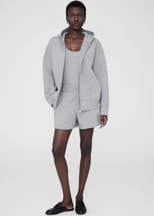 BOND ZIP UP HOODIE FRAMED MONOGRAM - HEATHER GREY-  ANINE BING