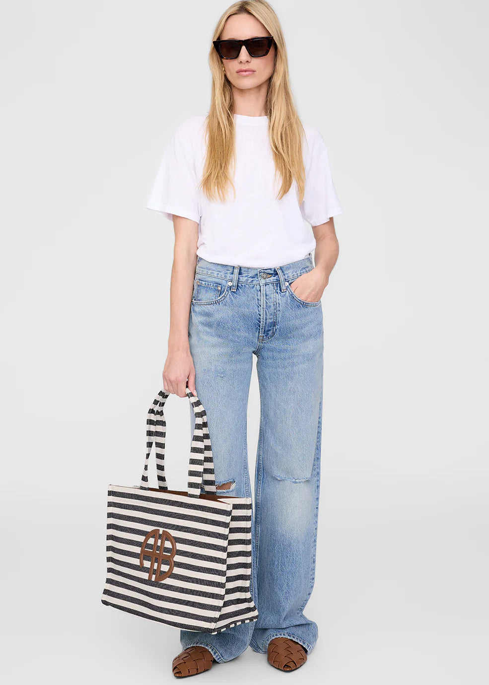 Lara tote - black and natural stripe - Anine Bing