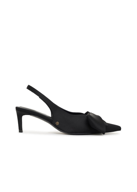 NINA HEELS WITH BOW - BLACK SATIN