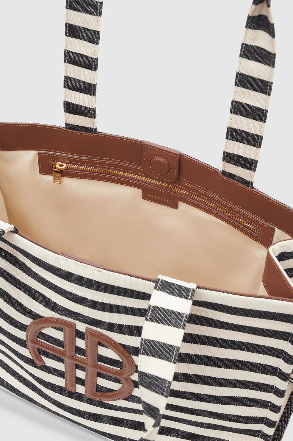 Lara tote - black and natural stripe - Anine Bing