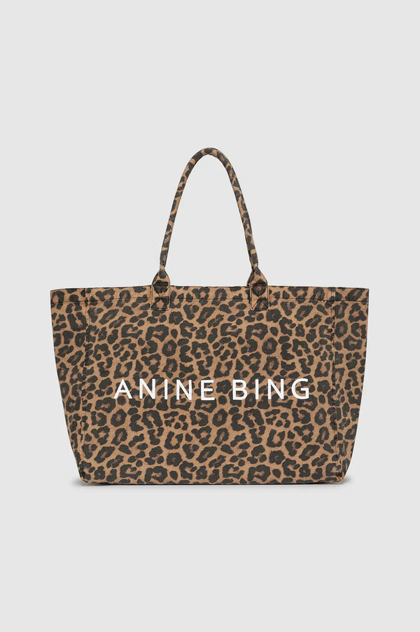 Leo Canvas Tote in Black and Brown Leopard