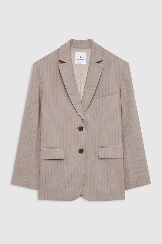 Quinn Blazer in Taupe and Blue Pinstripe