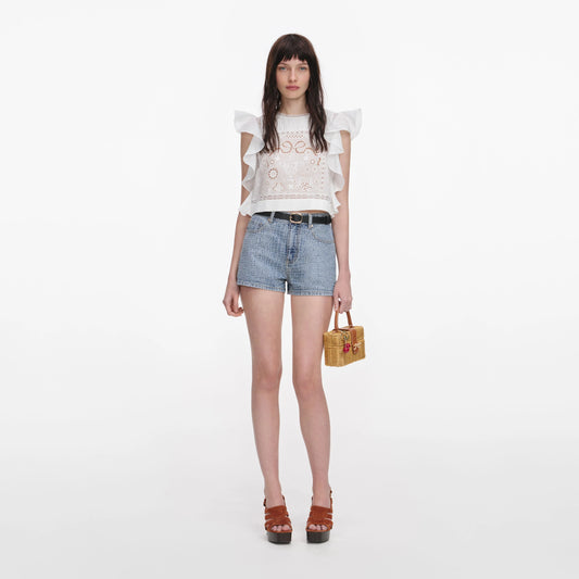 Ramie Lace Frill Top in White