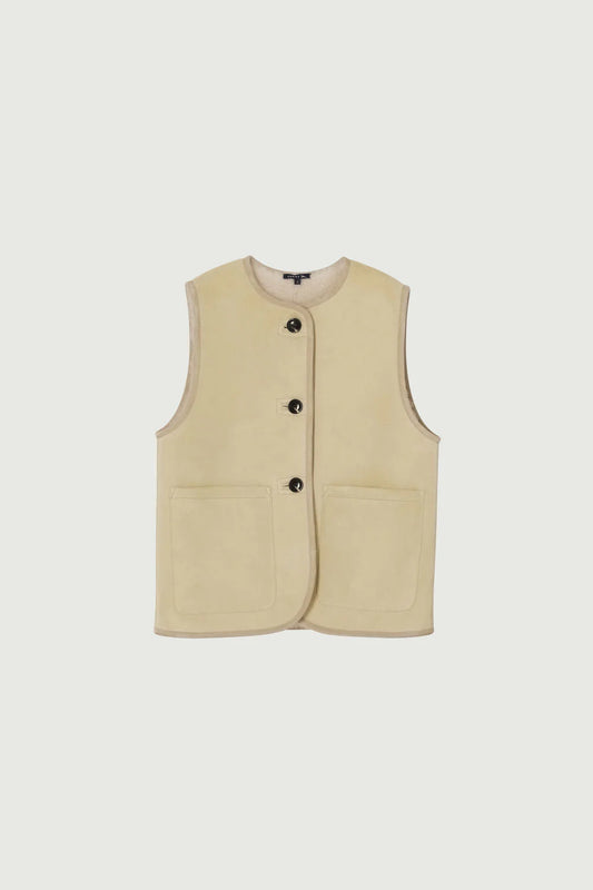 Duomo  Sleeveless Lamb Leather Jacket  in Cream