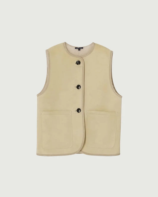 Duomo  Sleeveless Lamb Leather Jacket  in Cream