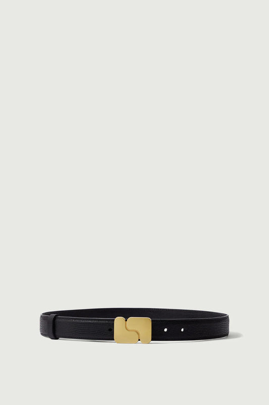 Ninon Glazed Leather Belt in Black