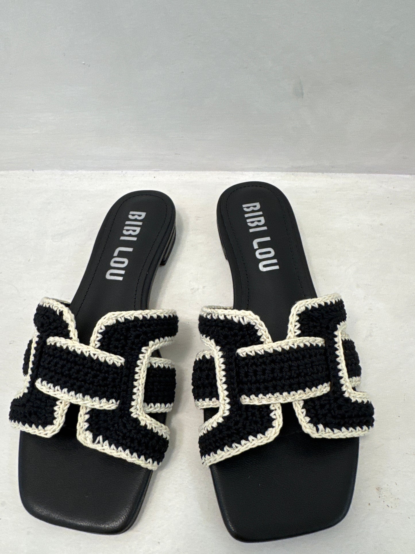 HOLLY FLAT SANDAL - BLACK KNIT - BIBI LOU
